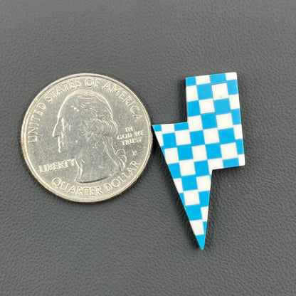 Blue & White Checker Board Cabochon - Thunderbolt