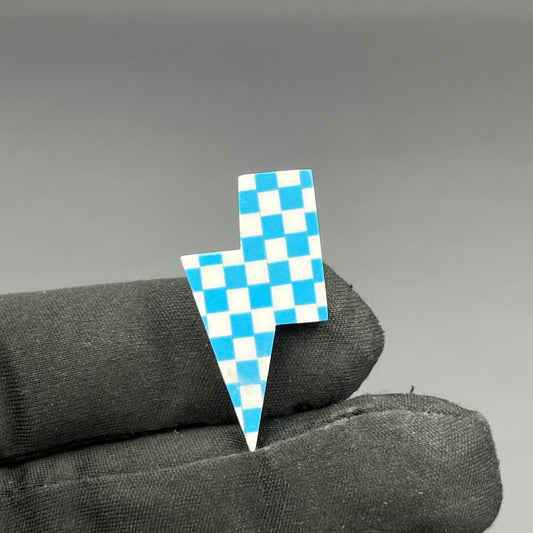 Blue & White Checker Board Cabochon - Thunderbolt